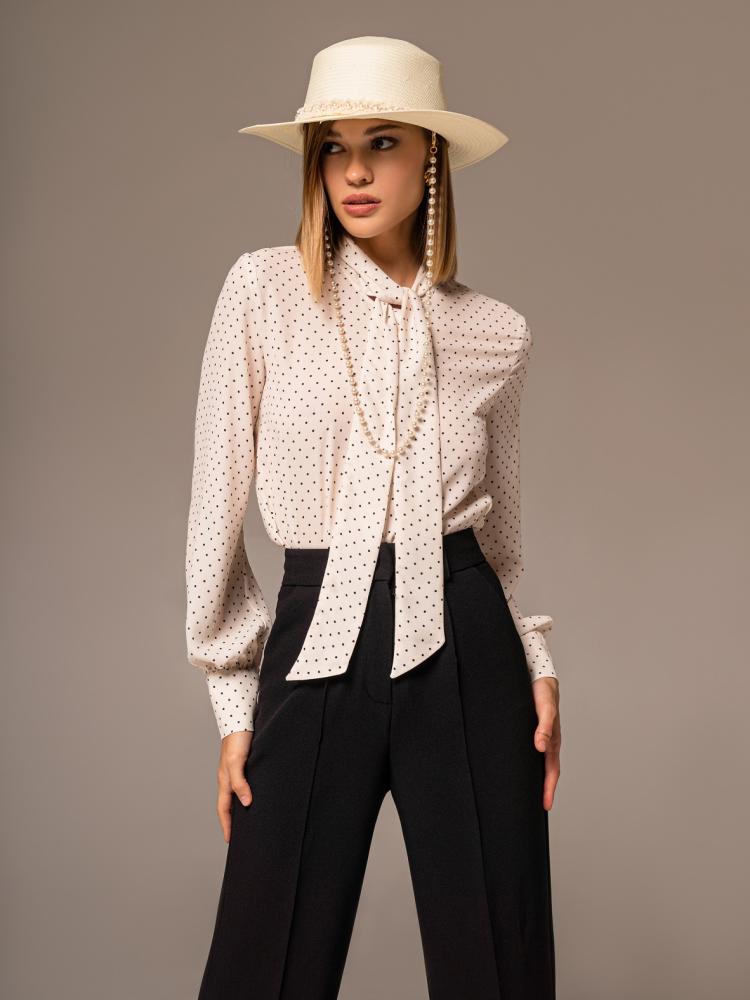 Blouse with ascot collar